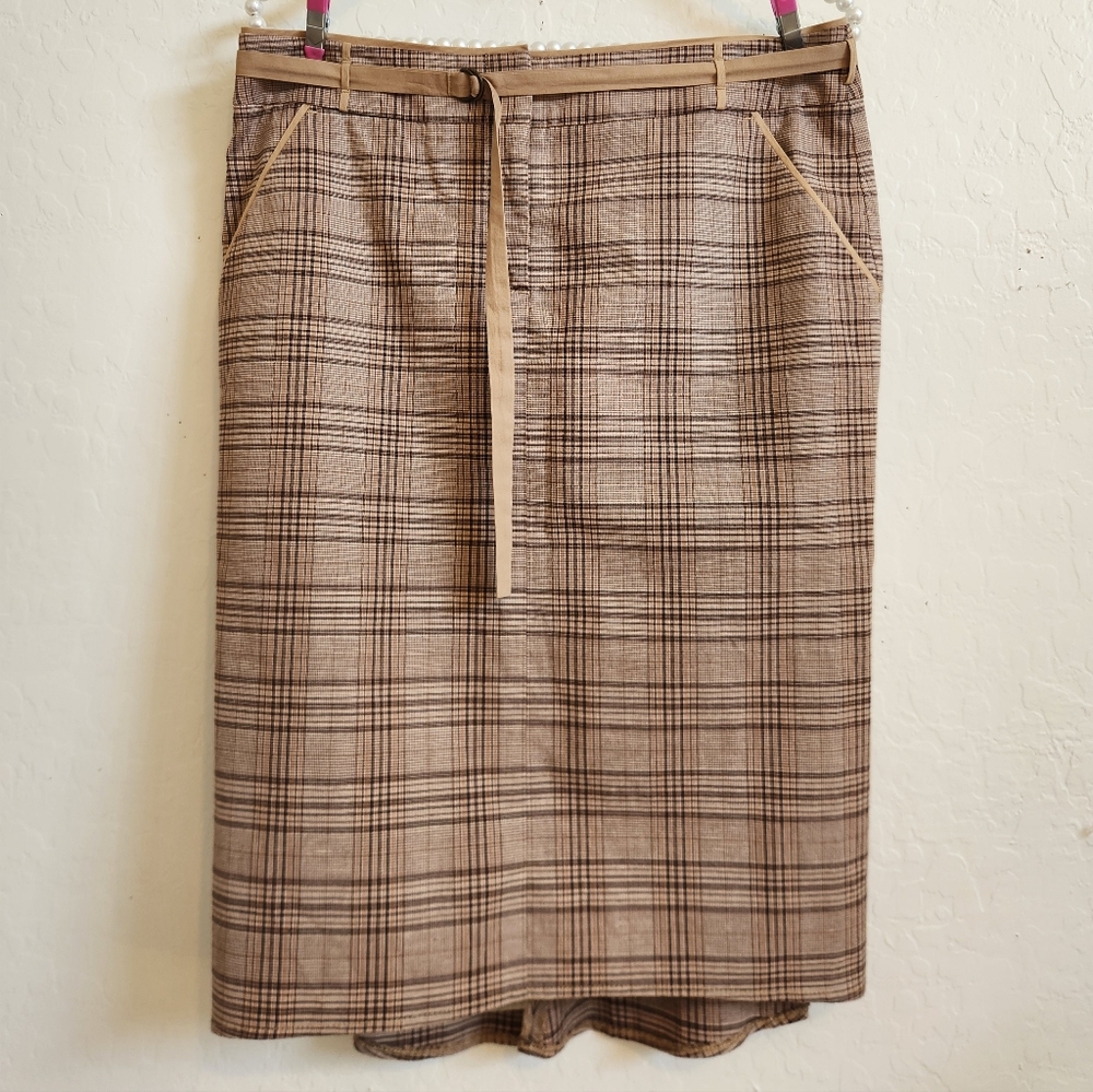 BCBGMaxAzria Brown Plaid Pencil Skirt